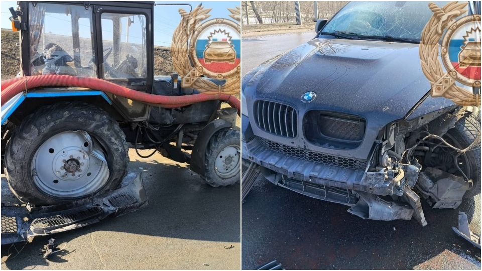 В Балакове столкнулись BMW, Renault и трактор. Пострадал молодой водитель