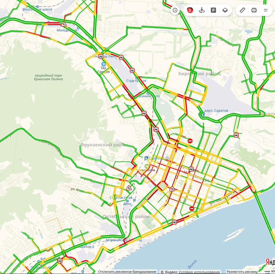 Карта саратова пробки сейчас