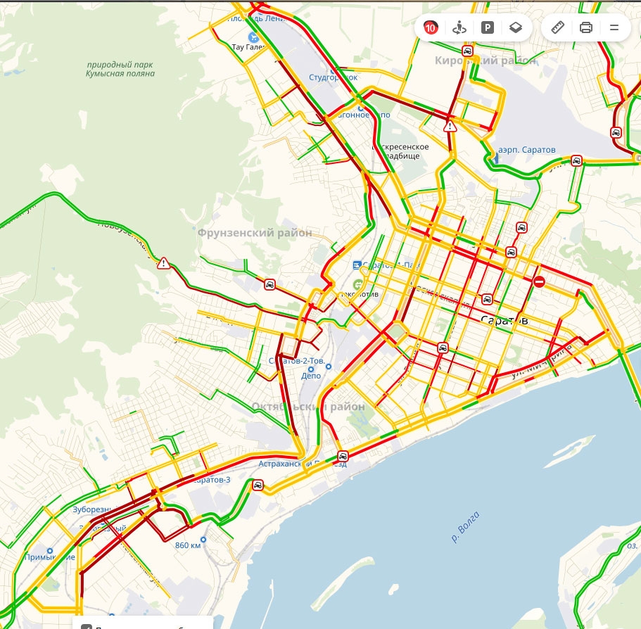 Карта саратова пробки сейчас